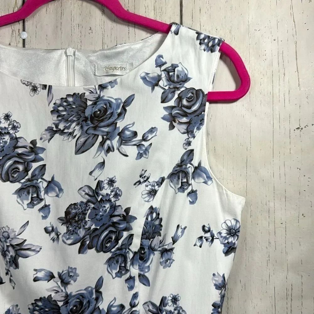 Hanpceirs Blue White Floral Fit & Flare Dress Sleeveless Cottagecore Romantic - Picture 3 of 15